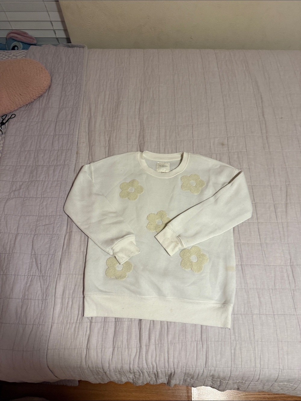 Kids Cream Floral Applique Sweatshirt